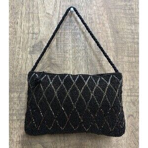 ADG Fashion Imports women black beaded small vintage evening bag